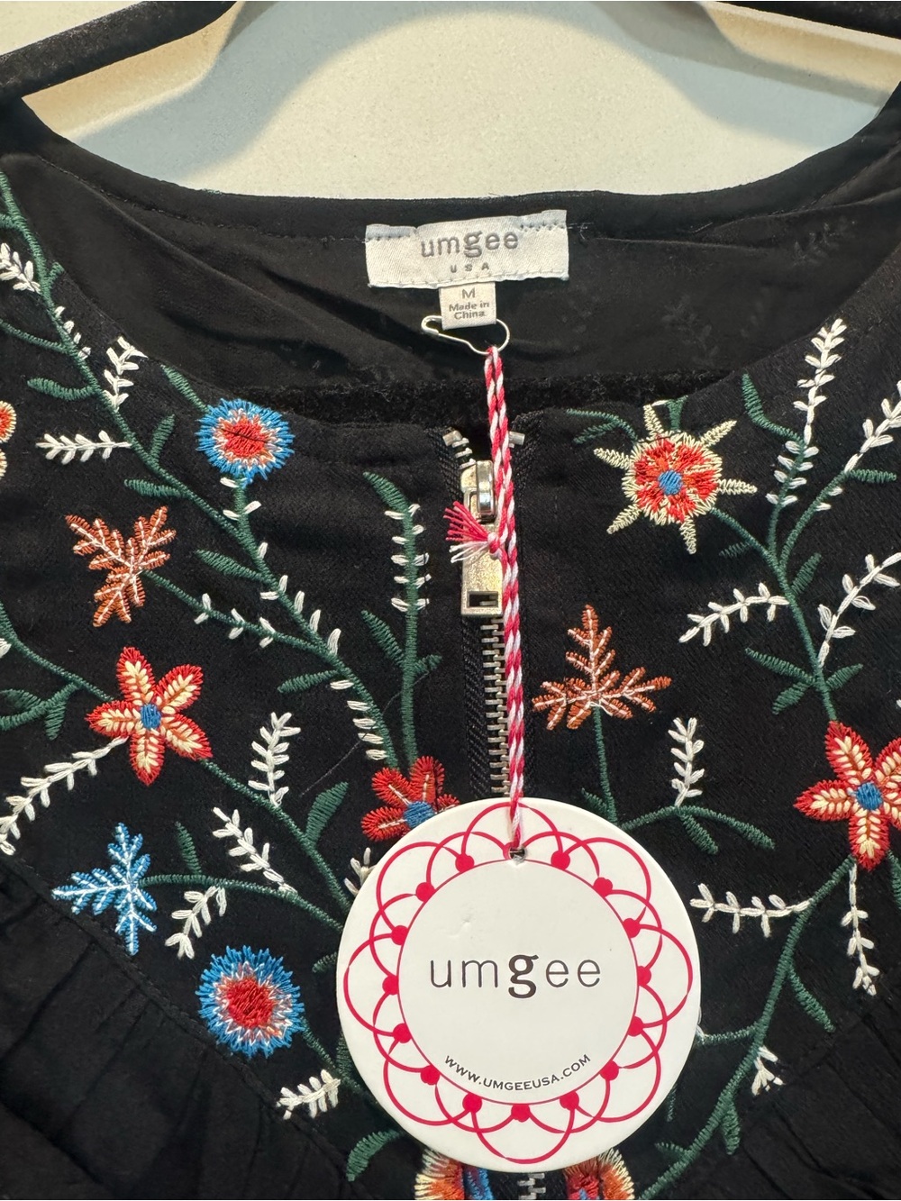 Umgee Black Embroidered Ruffle Zip Bomber Jacket - Picture 3 of 4